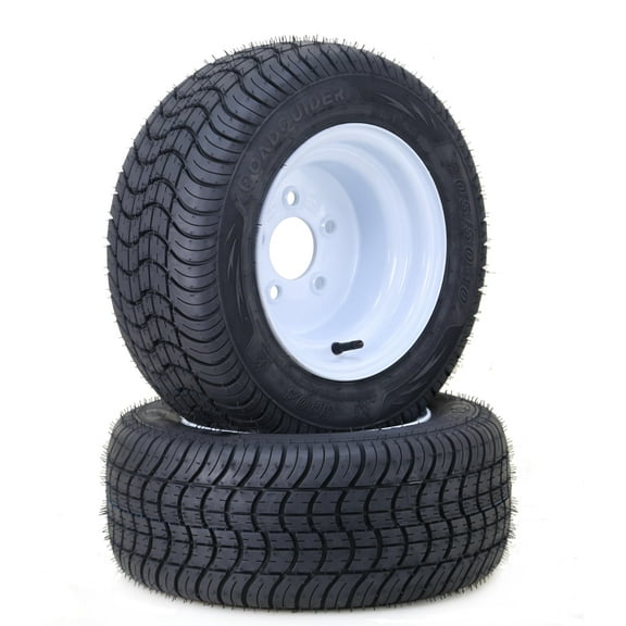 LIBRA Golf Cart Tire Wheel Assembly 205/50-10 4-Ply with 5 Lugs on 4.5" PCD White Wheel, Set 2 -14002