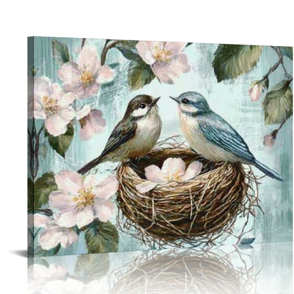 Patifu Bird Canvas Wall Art for Bedroom Teal Green Flowers Branch Wall Decor Animal Picture  Artwork Vintage Theme Prints Paintings Ready to Hang for Home Bathroom Kitchen Office 20x16in