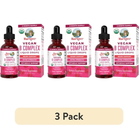 (3 pack) MaryRuth's Vegan Vitamin B Complex Liquid Drops, Cherry Flavor, Non-GMO, USDA Organic, 1 fl