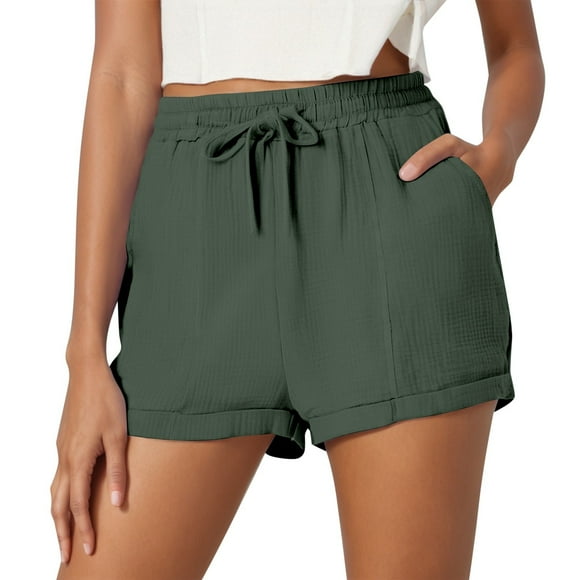 2025 Shorts pour Femmes, Robe Courte Décontractée Unie pour Femmes, Shorts à Cordon avec Poches, Shorts en Jean Élégants, Tissage Uni, Shorts de Plage, Shorts de Cycliste pour Femmes