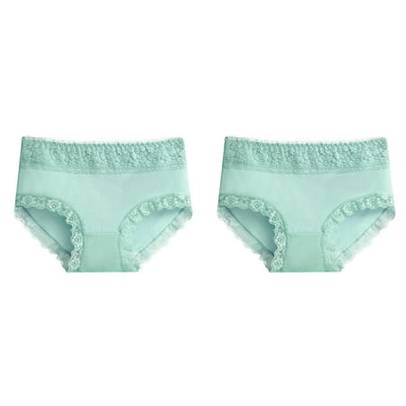 LWNYDPLSD 2 Pack Womens Lace Panties High Waisted Lace Thong High Rise Retro Tummy Control Plus Size Crotch Breathable Brief Belly Lifting Lace Hem High Waist Underwear