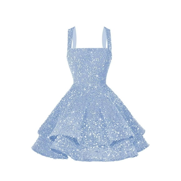 Vestido de bienvenida Dessiny con lentejuelas brillantes escalonadas, azul claro