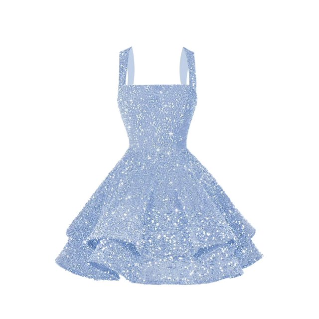 Vestido de bienvenida Dessiny con lentejuelas brillantes escalonadas, azul claro