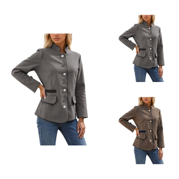 Blazer Jacket for Women 2025 Long Sleeve Single Stand Collared Tunic Jackets with Pockets Outerwear