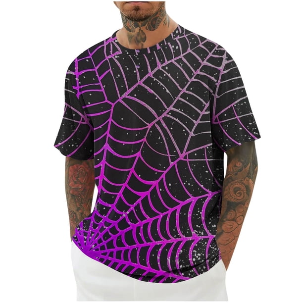 Mens Camisas de Manga Corta Impresión Casual Deportes Cuello Redondo Blusa, Poliéster Ligero para la Primavera Verano Al Aire Libre Uso Diario
