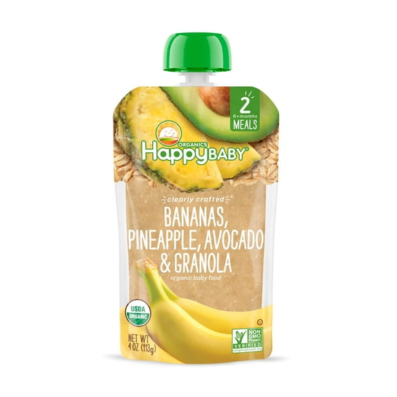 Happy Baby Clearly Crafted, Stage 2 Baby Food, Banana Pineapple & Granola, 4 oz Pouch