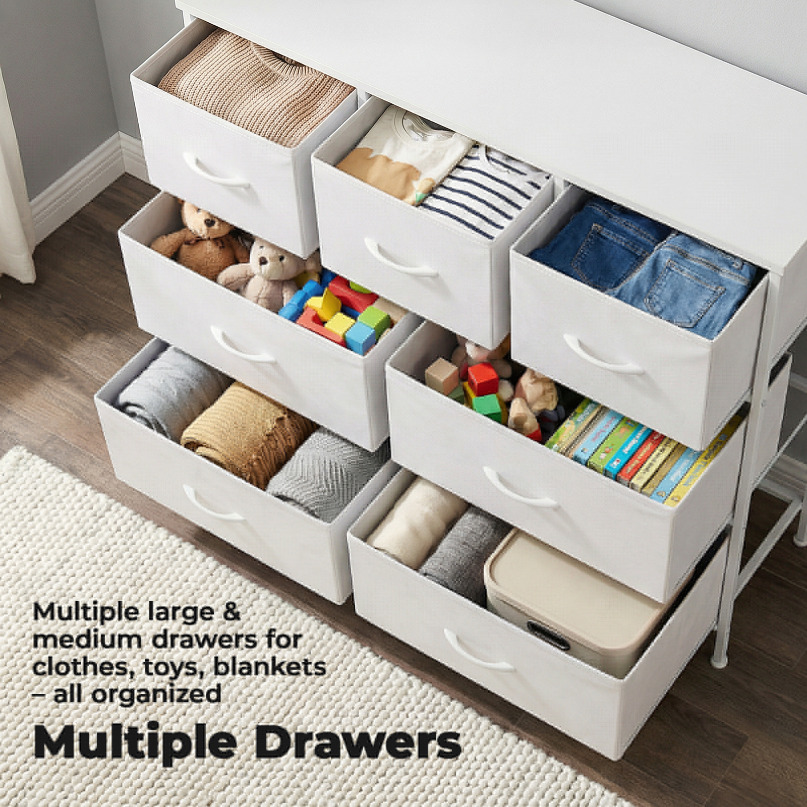 Alvantor Tall Dresser Fabric Storage Tower ,Wooden Top for Kid Room, Closet, Entryway, Nursery