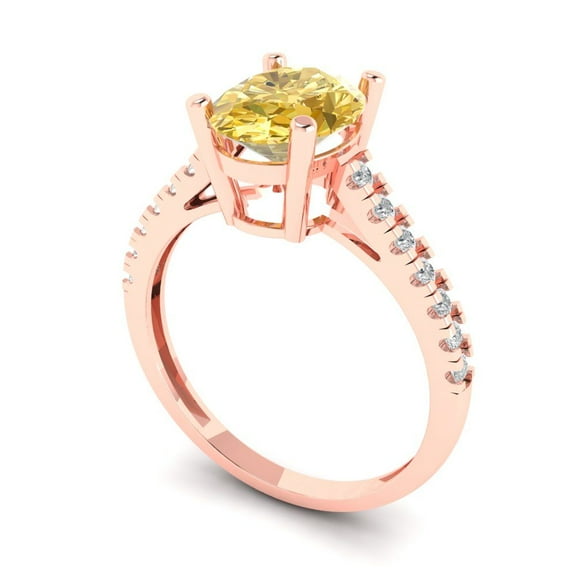 2.21 ct Oval Cut Yellow Moissanite Solitaire with Accents Engagement Ring for Women in 14K Rose Gold
