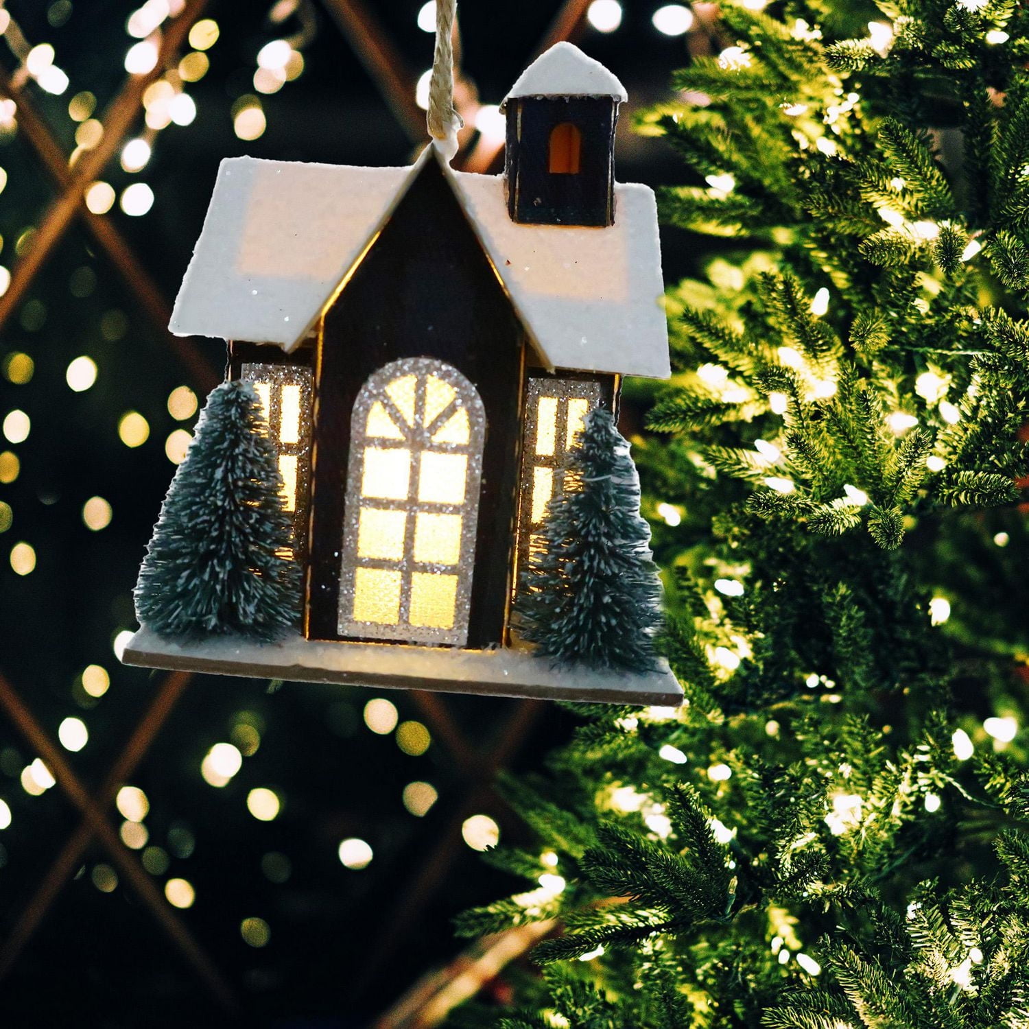 Holiday Time  LED Plaid House Ornament