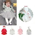 thumbnail image 2 of Baby-girls 2-piece Cotton Vest Romper Dress and Cardigan Sweater Set Baby Girl Fall Outfit,Gray,0-3 Months, 2 of 5