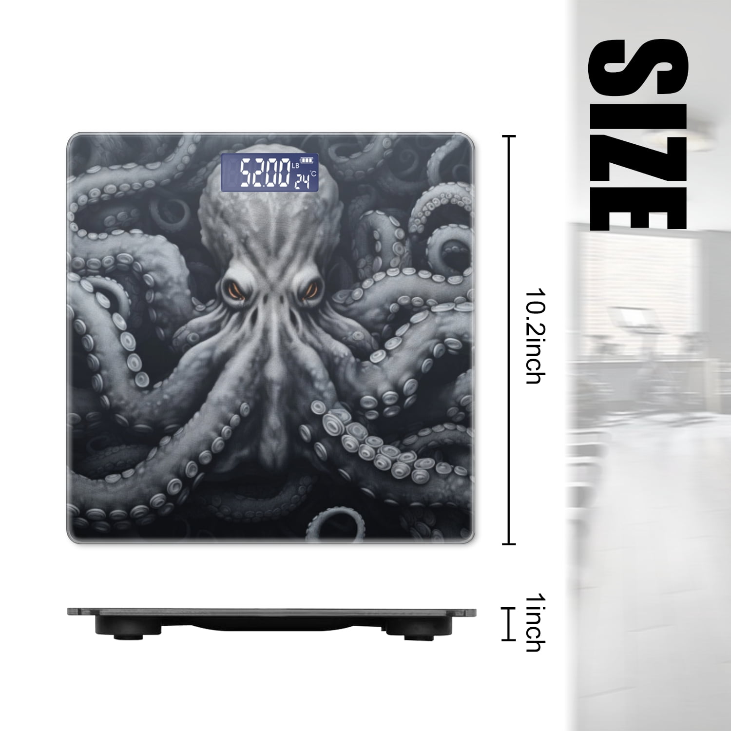 Digital Bathroom Scale with Large LCD Display,High Capacity Scale 400 lbs High Precision body fat scale-Octopus With Many Tentacles With Gray In Color