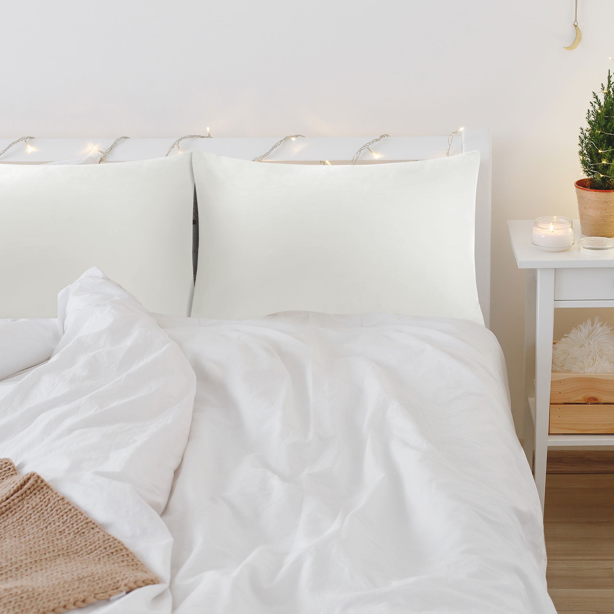 Unique Bargains 2 Pack 300TC Cotton Solid Pillowcases White 19" x 29"