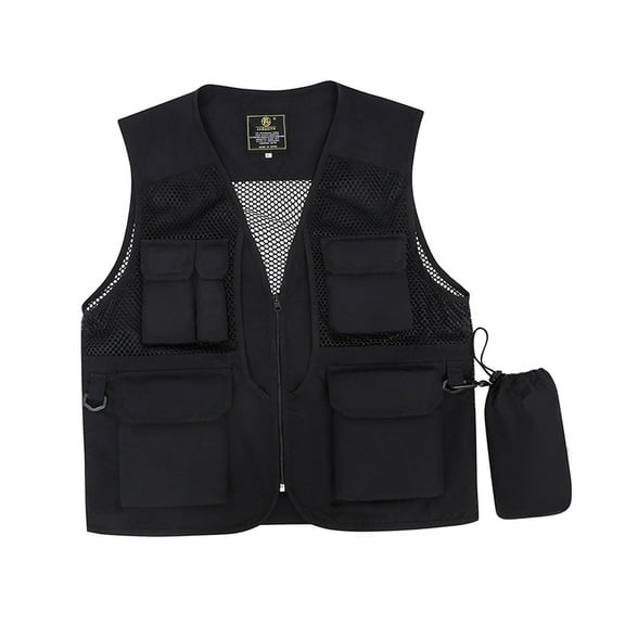Soft Men Fishing Vest 4 Pockets with Water Bottle Bag Lightweight Outerwear Waistcoat for Camping Travel Spring Summer Casual Outdoor Sports Black 2XL