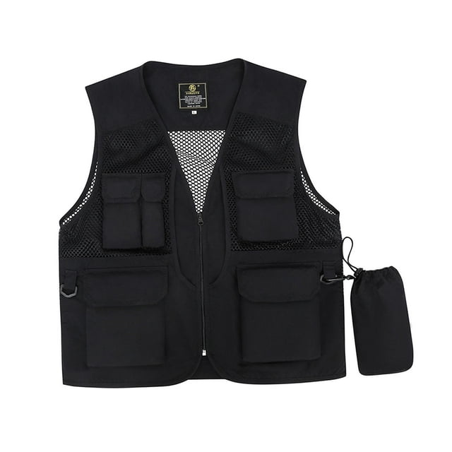 Chaleco de pesca ligero para hombre, con 4 bolsillos y bolsa para botella de agua. Negro M