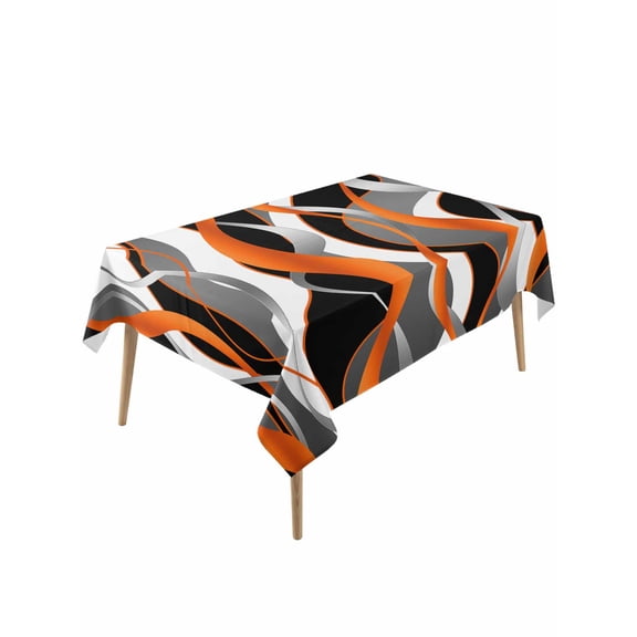 Abstract Stripes Rectangle Tablecloth, Retro Modern Orange Black Gray Lines Waterproof & StainResistant Tablecloth, Washable Oil-proof Table Cover for Dining/Party/Wedding/Camping/Buffet 54x108 In