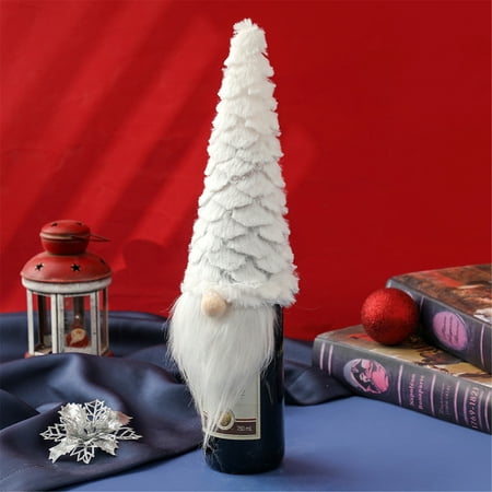

iMESTOU Christmas Decoration Supplies White Under 10 Christmas Decoration Wine Bag Gift Bag Christmas Decoration Supplies Faceless Old Man Doll Wine Bottle Cover