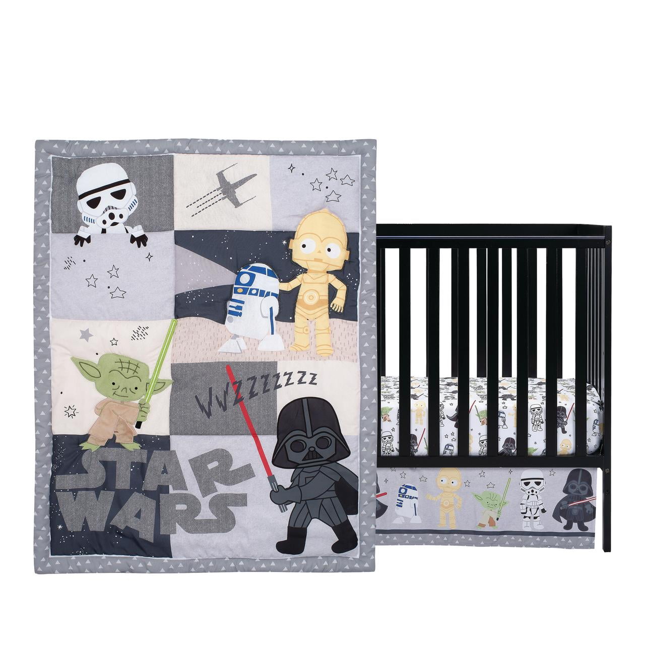 Lambs & Ivy Star Wars Classic 3-Piece Baby Crib Bedding Set - Yoda/Darth Vader