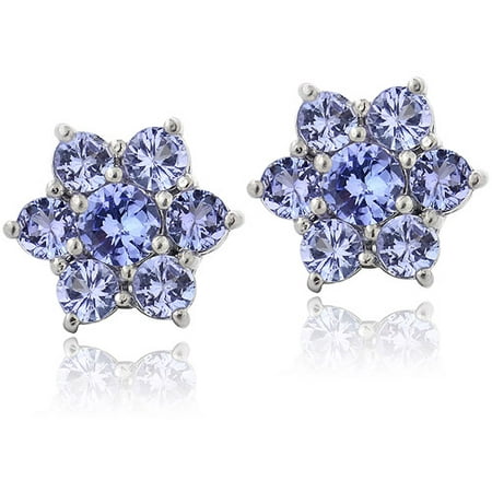 Glitzy Rocks Sterling Silver Tanzanite Flower Stud Earrings