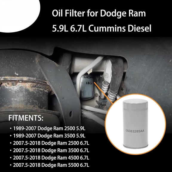 For 1989-2020 DODGE RAM CUMMINS 5.9L 6.7L DIESEL ENGINE OIL FILTER OE# 5083285AA