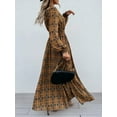 thumbnail image 2 of Women's Slit Plaid Tie Neck Long Sleeve Maxi Dress 100% Polyester Comfortable Flowy Silhouette For Everyday Occasion, 2 of 5