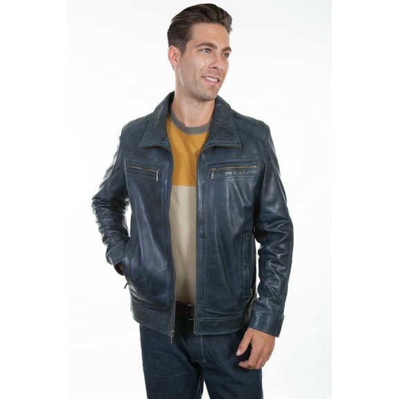 Scully 42-193-B-4X Mens Lamb Leather Retro Jacket, Denim - 4XL