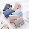 thumbnail image 2 of Cartera de mujer, cartera pequeña de piel sintética con borlas, monedero para mujer, gris, azul claro, 2 of 3