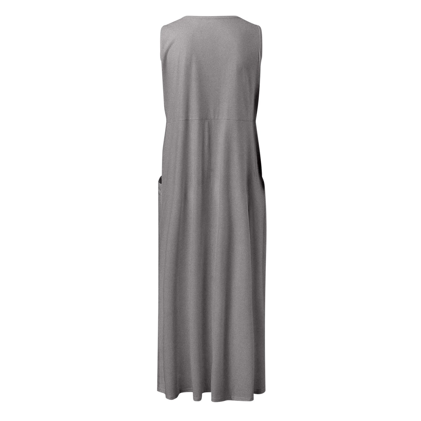 Jamsmile Womens Dress Summer Solid Color Sleeveless Elegant Loose Fit Casual Maxi Dresses With Pockets Daily Tshirts HolidaySundress