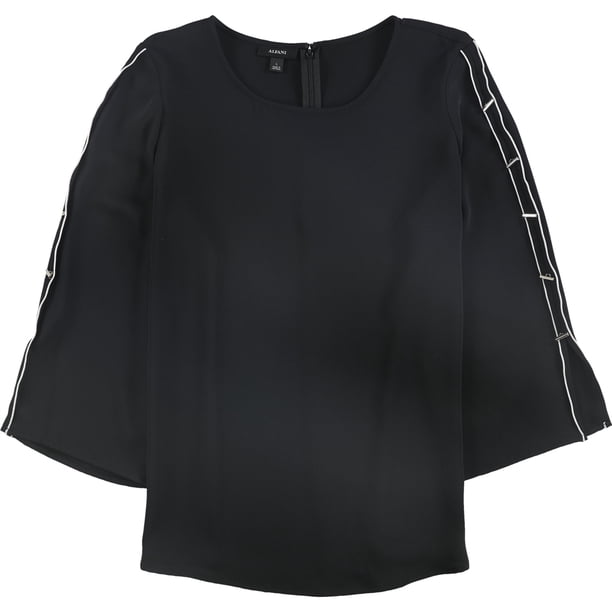 Alfani Blusa con mangas adornadas para mujer, negro, extragrande