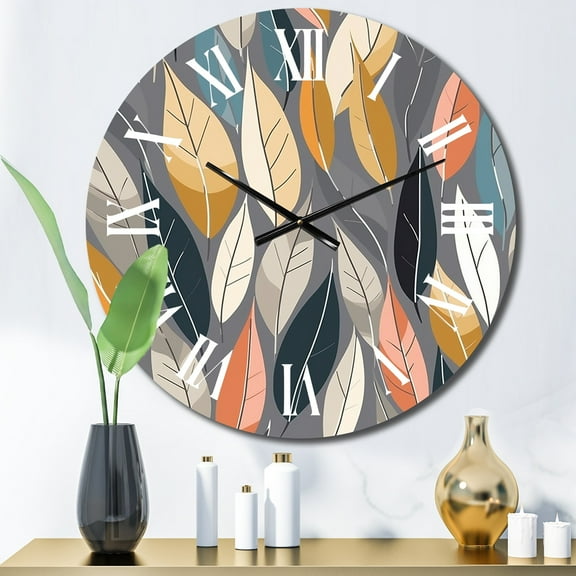 Designart "Retro Foliage Dream III" Modern Geometric Oversized Wall Clock