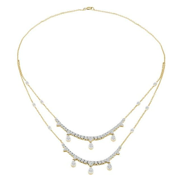 Majesty Diamonds MDR210034 Collier à Deux Rangées en Or Jaune 14 K avec Diamants Ronds 2,5 CTW