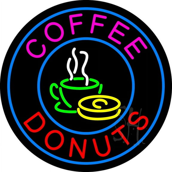 Red Donuts Open LED Neon Sign 18 x 18 - inches, Clear Edge Cut Acrylic Backing, with Dimmer - Bright and Premium built indoor LED Neon Sign for restaurant window and interior decor.