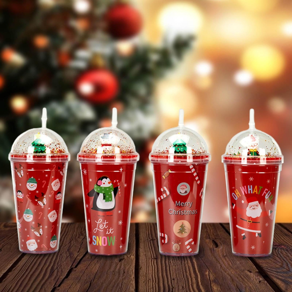 450ml Coffee Straw Cup with Lid Xmas Santa Snowman Reusable Christmas  Tumbler Dropship - AliExpress