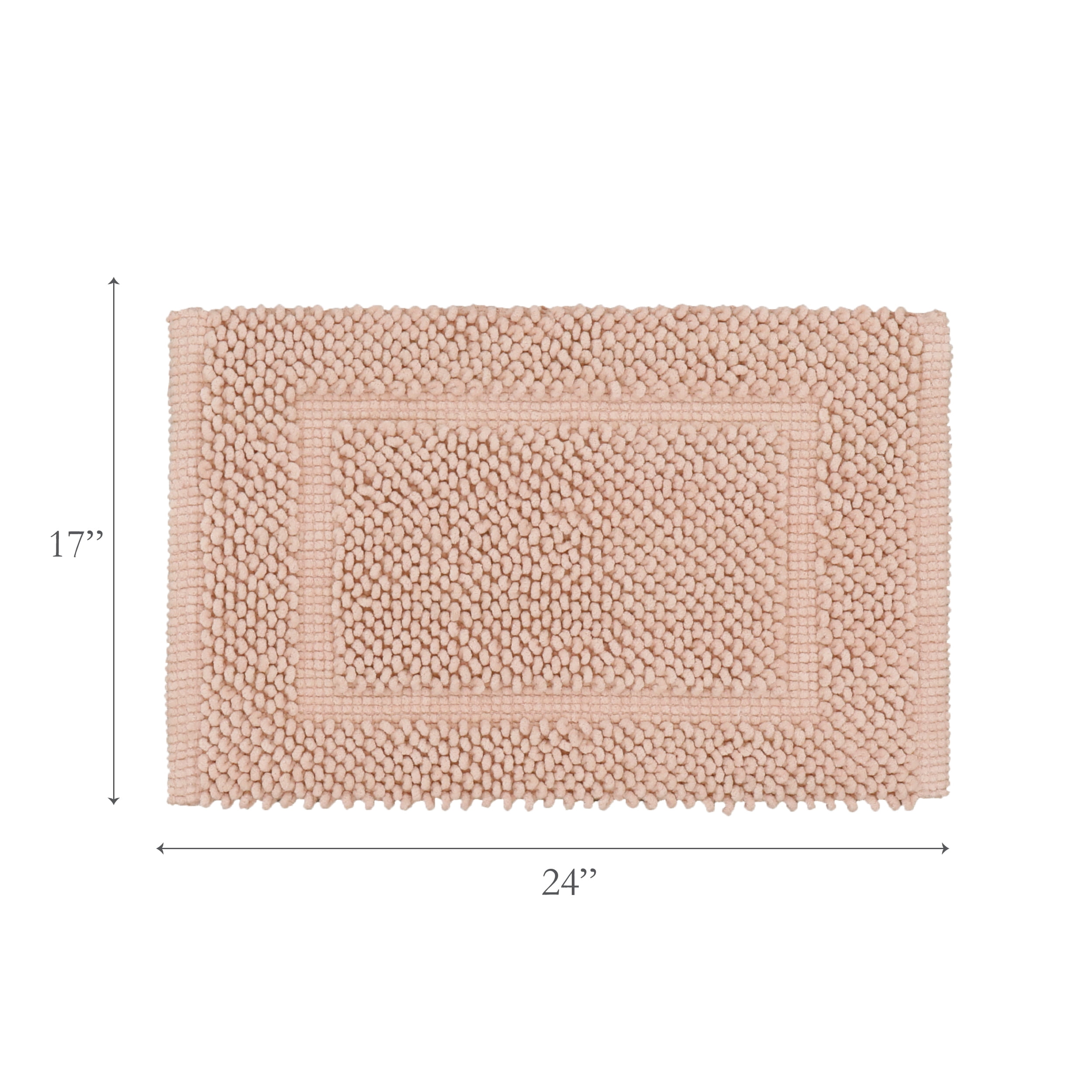 Jean Pierre New York Sophie Border 100% Cotton Bath Mat - Non-Slip Bath Rug - Pink Dusty Rose - 17" x 24"