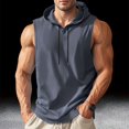 thumbnail image 2 of Blekii Men's Summer Lightweight Sleeveless Hooded Tank Top - Solid Color Design, Quick-Dry Performance Fabric - Great for Running, Fitness Training, Beach Sports, Outdoor Workout -, 2 of 7