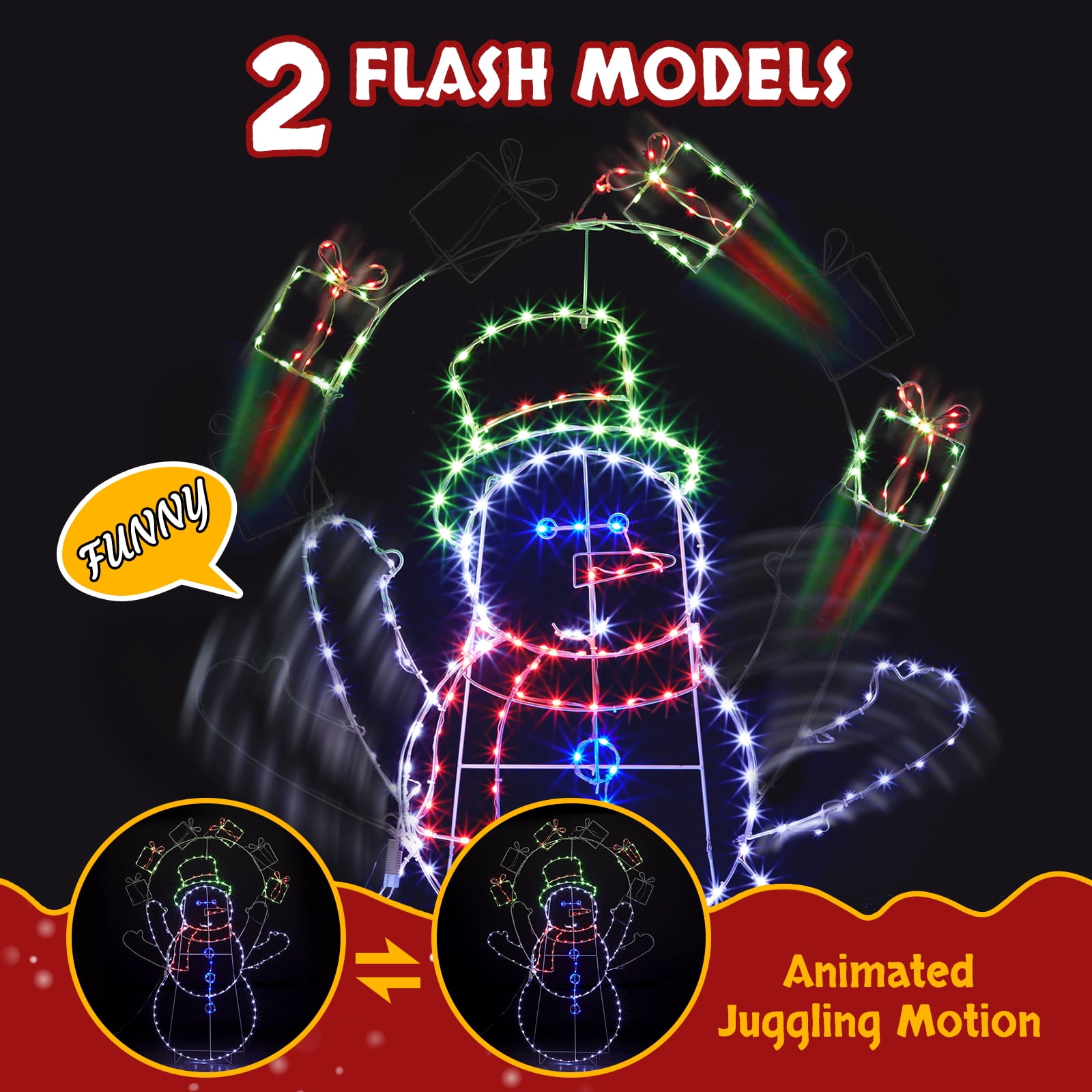 Astoutdoor 5 ft Juggling Snowman Christmas Yard Decoration, Pre-Lit 2D Animated Snowman with 358 LED Multi-Color Lights and Stakes