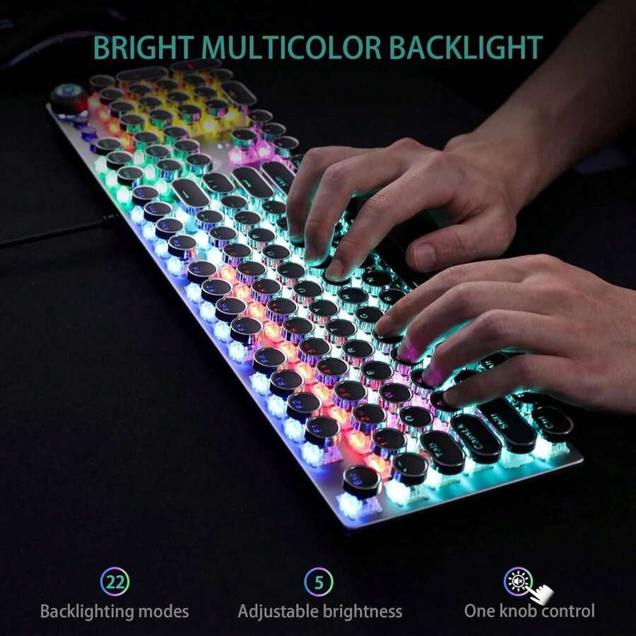 Retro Punk Mechanical Keyboard, RGB Backlight, Full Anti-Ghosting, Multifunctional Knob For Office & Gaming