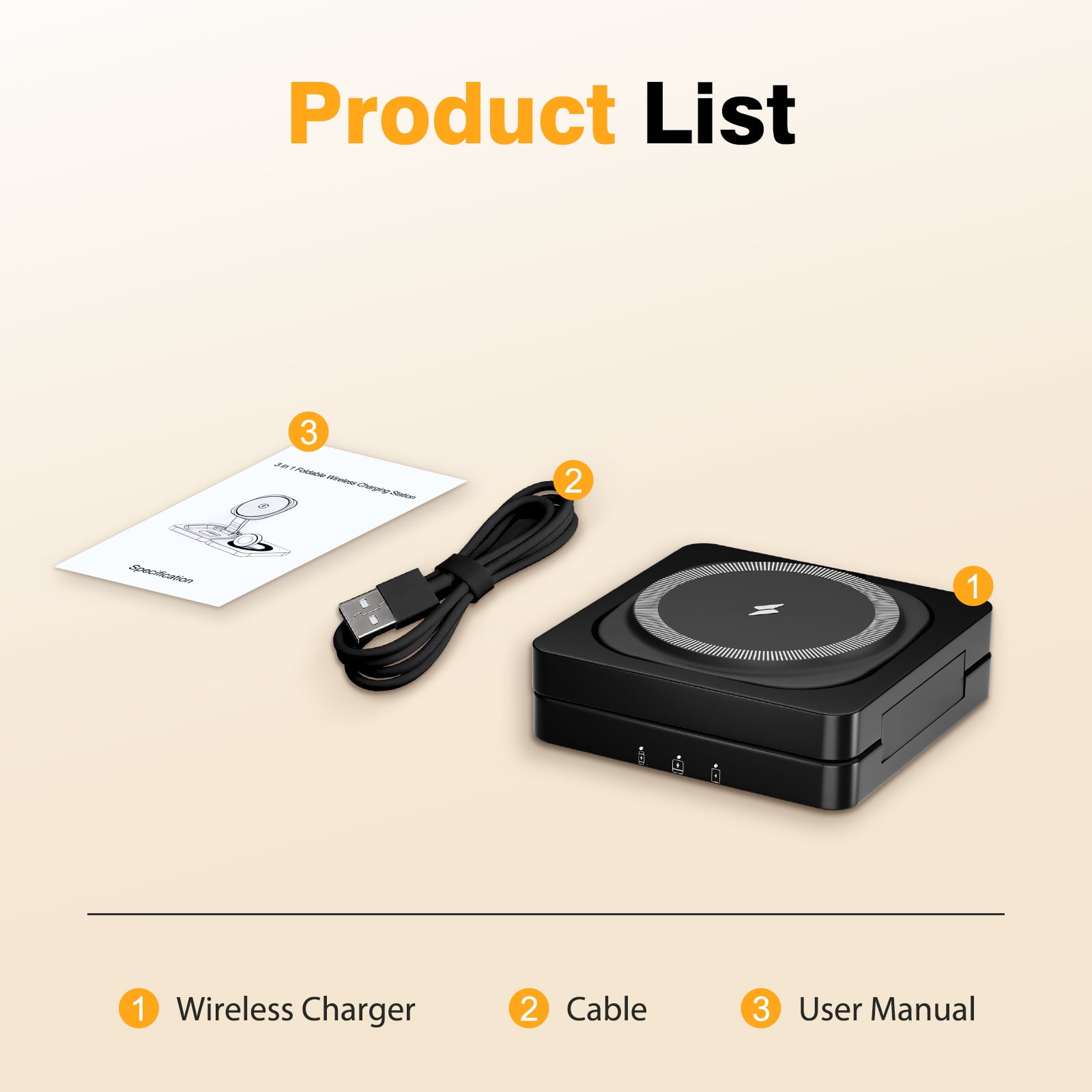 3 in 1 Foldable Wireless Charger, 15W Fast Charging Charger Compatible with iPhone 17 16 15 14 13 12, Portable Watch Charger for iWatch Series,for AirPods Pro 4 3 2 1 (Black)