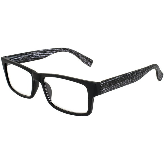 Global Vision Wood Premium Reader Glasses Polycarbonate Black Frame with Simulated Woodgrain Black Temple Acrylic Clear Reading Lenses  3.0 Magnification Reading Glasses for Men Women
