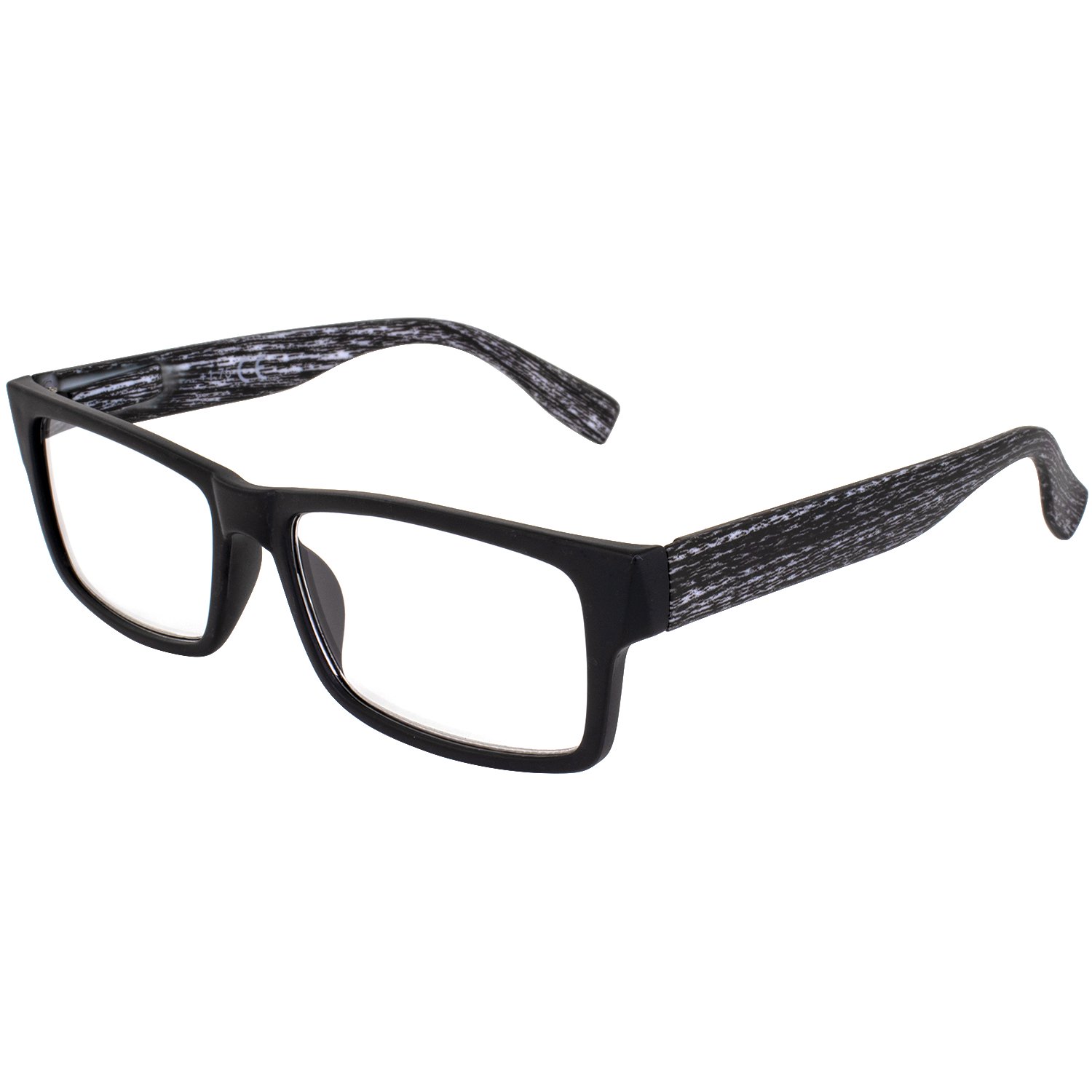Global Vision Wood Premium Reader Glasses Polycarbonate Black Frame with Simulated Woodgrain Black Temple Acrylic Clear Reading Lenses +3.0 Magnification Reading Glasses for Men Women