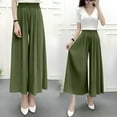 thumbnail image 2 of Fall Saving! HVOBTTY Pants for Women, Women's Wide Leg Trousers, Women's Plus Size Casual Pleated Wide Leg Loose Chiffon Versatile Cropped Pants Army Green, Free Size, 2 of 5