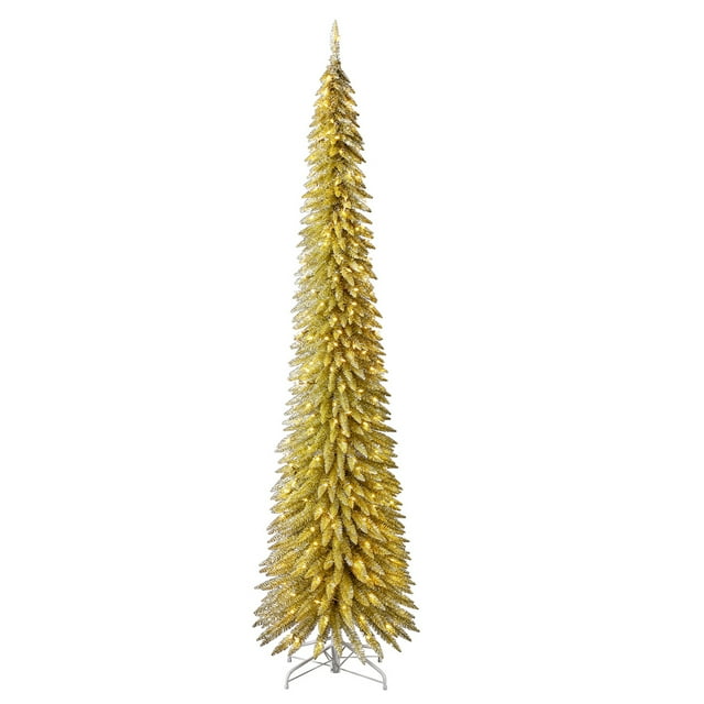 Home Heritage 9' 250 LED Pre-Lit Artificial Christmas Tinsel Tree, Gold