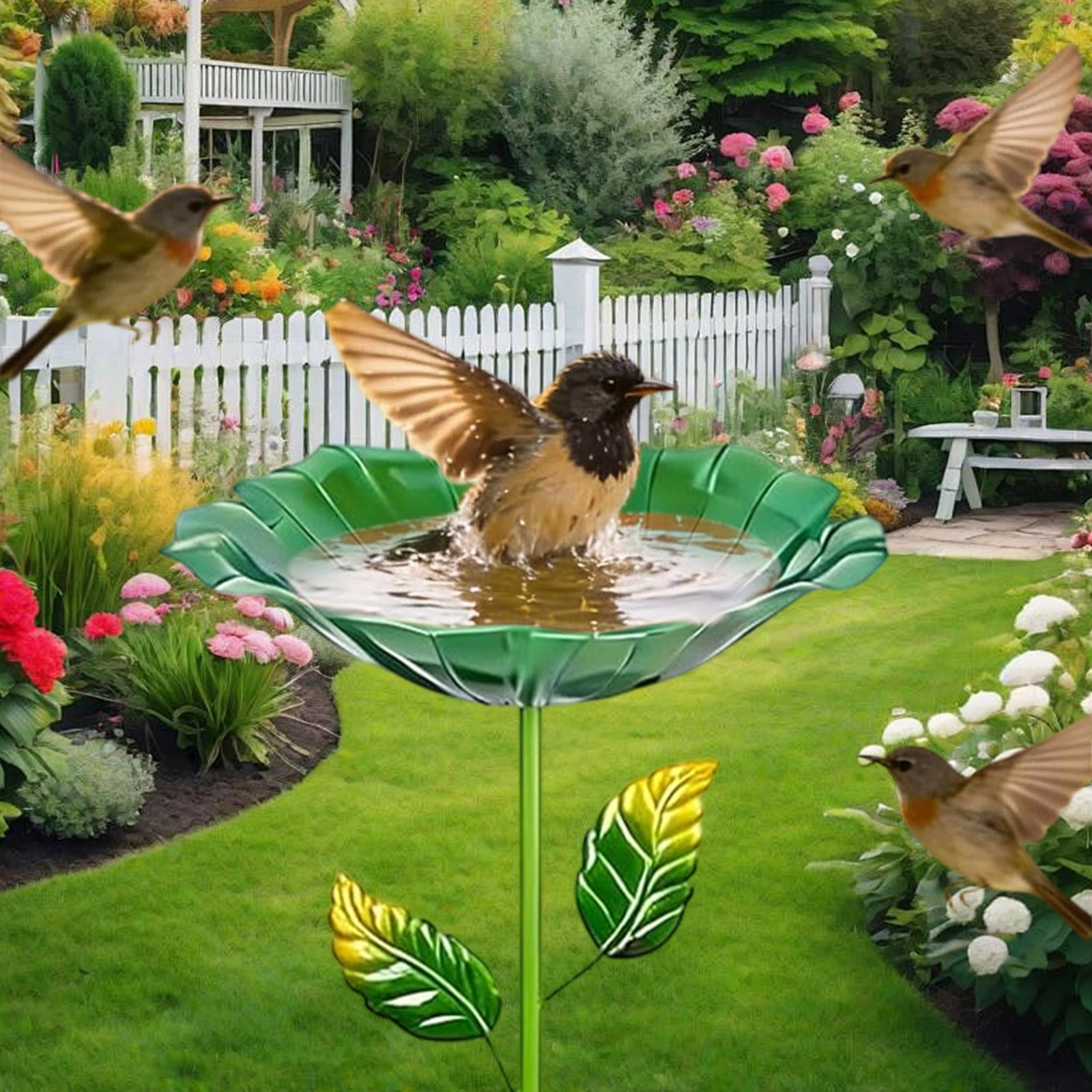 Standing Bird Bath Metal Bird Bath Garden with Stake Water Drinker for Birds Removable Bird Bath Vintage Garden Decoration for Wilds Birds