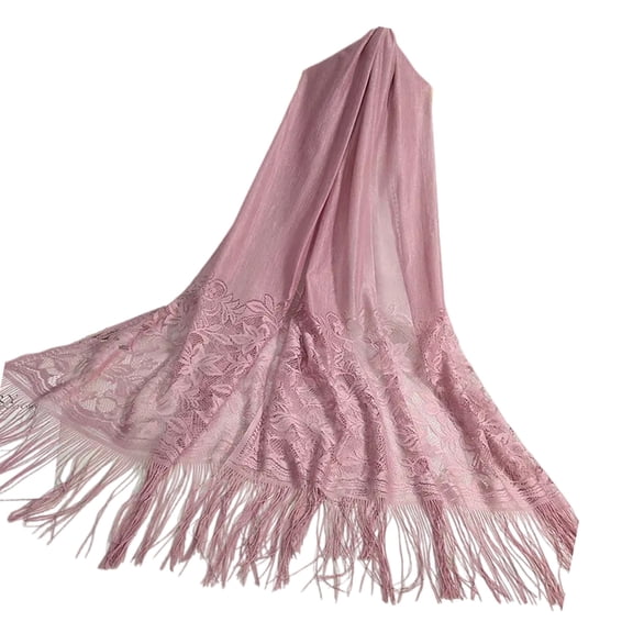 Elegant Flower Lace Scarf Shawl With Tassels Soft Mesh Fringe Wraps For Women Wedding Party and Evening Dresses