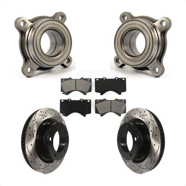 Transit Auto Front Wheel Bearing Coated Drilled Slotted Disc Brake Rotors and Semi-Metallic Pads Kit for Car Toyota Tundra Sequoia Lexus LX570 Land Cruiser KBB-106062