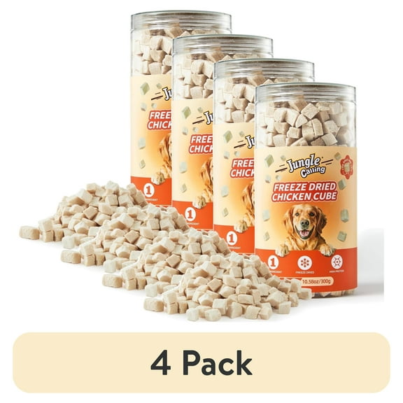 (4 pack) Jungle Calling Freeze Dried Cat and Dog Treats, Single Ingredient Chicken Cube Cat Treats, Dog Snacks for Training