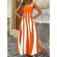 thumbnail image 4 of Plus Size Womens Orange And White Geometric Stripe Sleeveless Maxi Dress With Side Pockets, 4 of 6