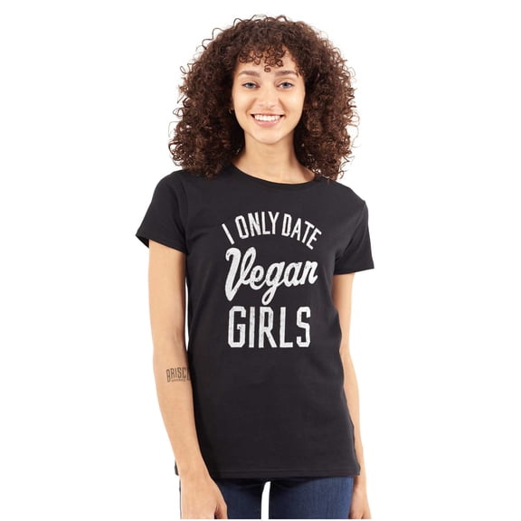 Date Vegan Girls Funny Vegetarian Gym Womens Fitted Plus Size Graphic Tee Brisco Brands 2X