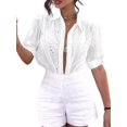 thumbnail image 2 of Gynyvoja Womens Summer Tops Cute Boho Blouses Beach Vacation Spring Outfits Eyelet Embroidered Clothes White L, 2 of 7