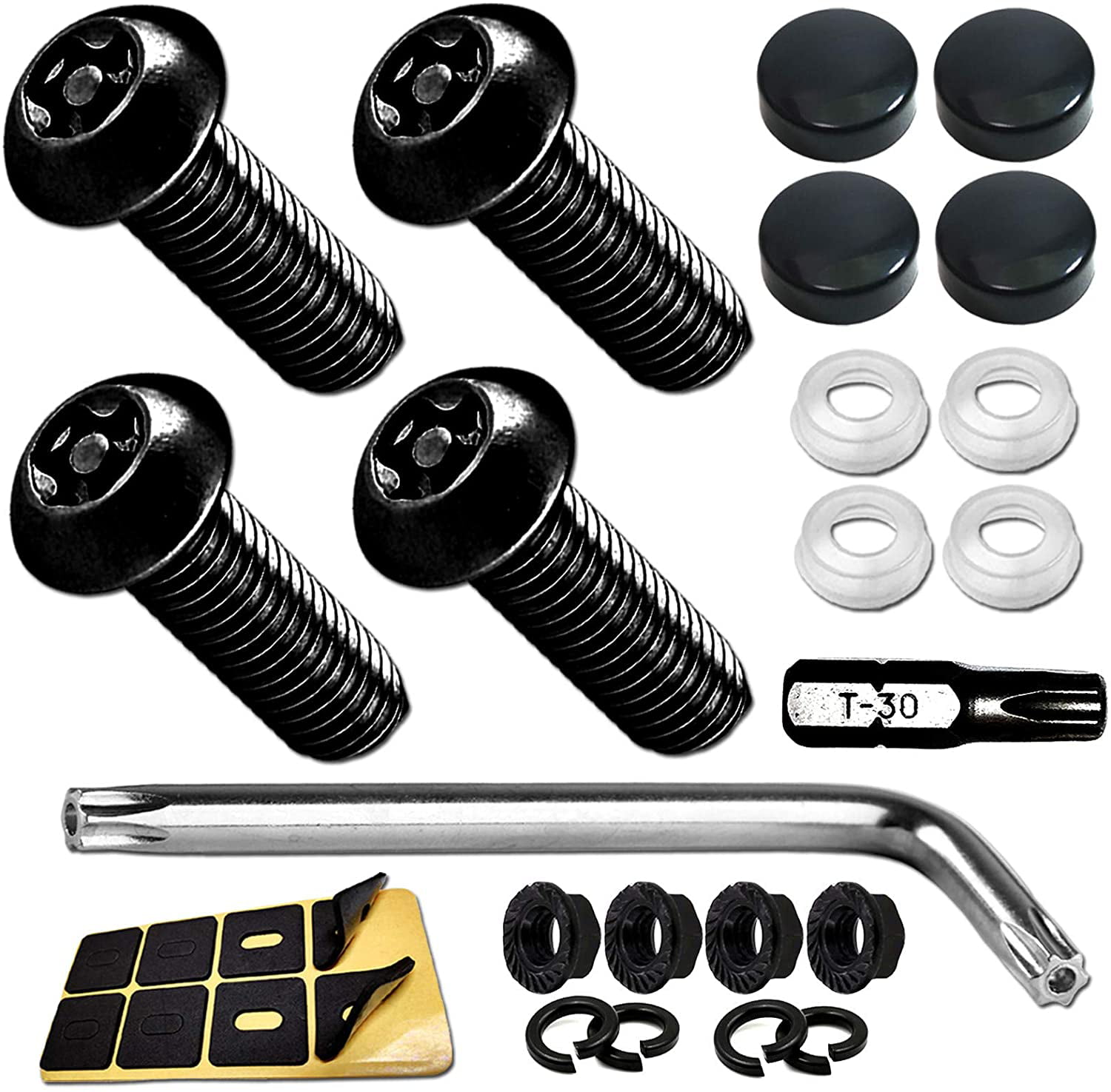 Stainless Steel Plate Mounting Hardware Kit- M6 Nuts Anti Theft License Plate Screws- Security Screws with Chrome Caps for Fastening Front / Rear Car Tag Frame Holder Tire Valve Cover Bolts 1/4 