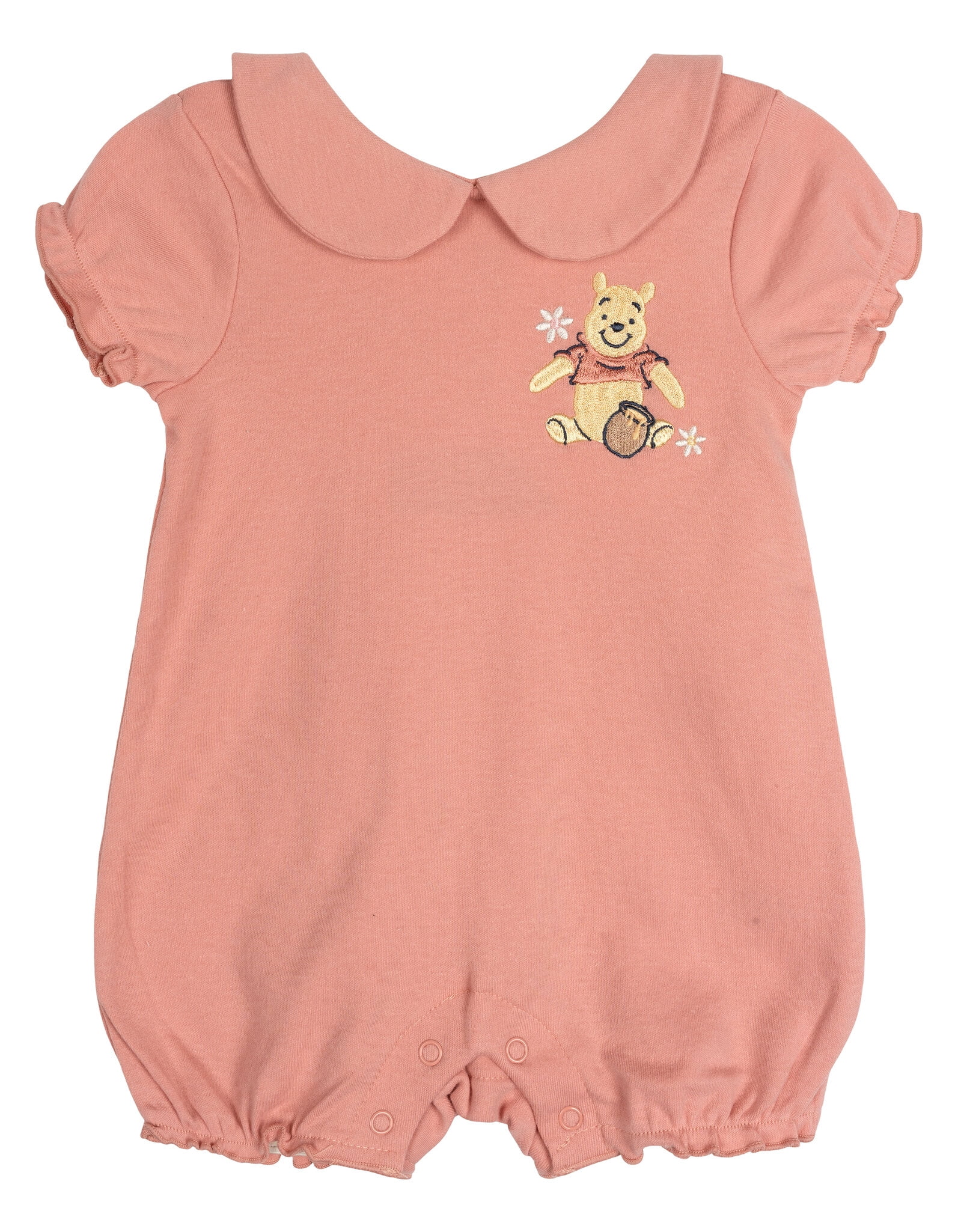 Disney Winnie the Pooh Baby Girls' 2-Pack Short Sleeve and Sleeveless Bubble Romper Set Ivory and Coral Winnie the Pooh